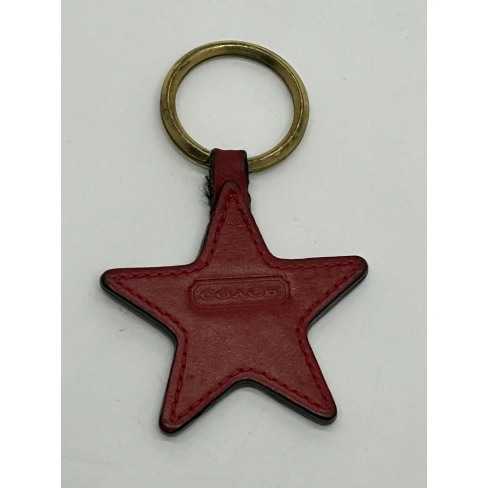 COACH Vtg Glove Tanned Leather Red  Star Key Fob Keychain Bag Charm